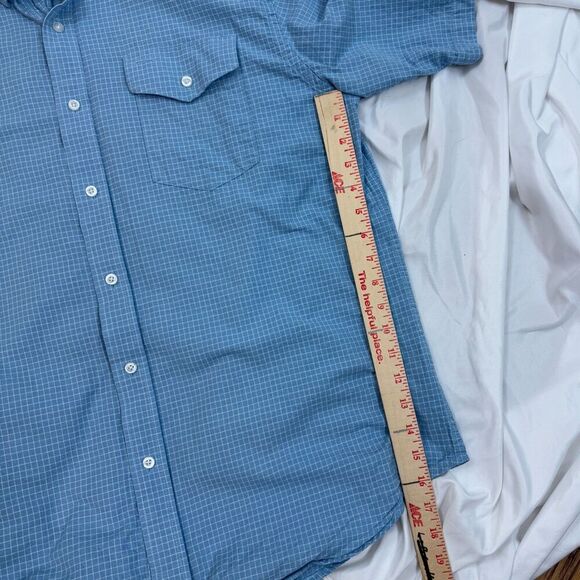Criquet Mens XL Blue Plaid Short Sleeve Button Up Cotton Golf Outdoor Light - Picture 7 of 8